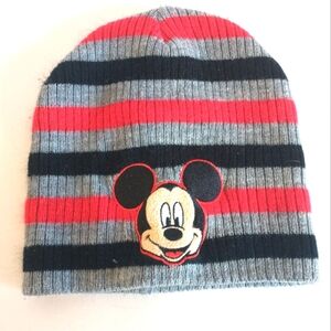 Disney Kids Mickey Mouse Gray/Black/Red Striped Beanie. Size 2T-5T